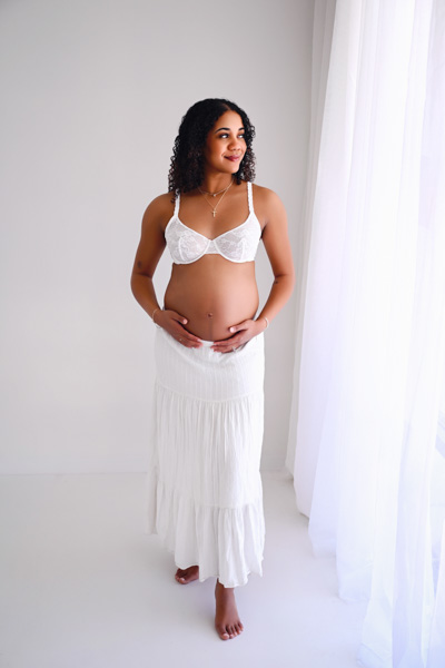 Pregnant woman in a flowing dress